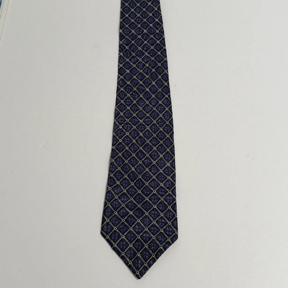 Vintage Adolfo Couture Purple Geometric 100% Silk Necktie Men's Classic Tie